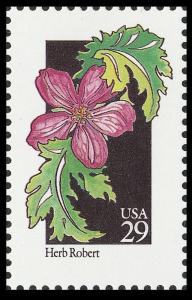 US 2657 Wildflowers Herb Robert 29c single MNH 1992