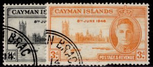 CAYMAN ISLANDS GVI SG127-128, 1946 VICTORY set, FINE USED.