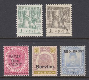 Malaya & States N35/B3 MLH. 5 different early singles, VLH, F-VF group