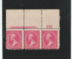 # 265, Unused Plate # 112 strip of 3. Ave, OG, NH. CV $ 325.00