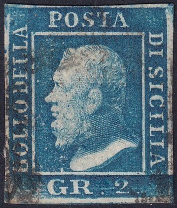 Italy Two Sicilies 1859 Sc 13e used paper adhesion