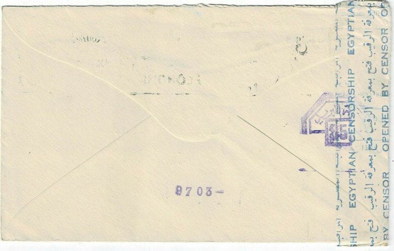 Lebanon 1941 Beyrouth cancel on cover to the U.S., censored twice