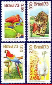 1328-31 BRAZIL 1973 PARROT, CAT, MANED, BIRDS, PLANTS, MI# 1415-18 C-825-28 MNH