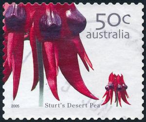 Australia 2005 50c Wildflowers - Sturt's Desert Pea Perf 13 S/A SG2534e Used (2)