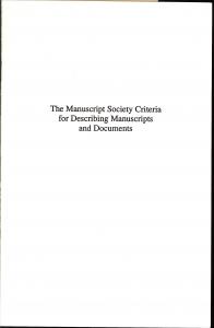 The Manuscript Society Criteria for Describing Manuscript...