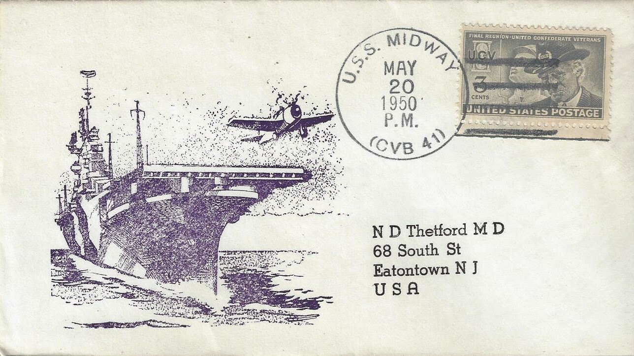 US Navy Covers USS Midway CVB 41 May 20, 1950 United States, Stamp