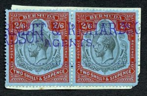 Bermuda SG89 2/6 Black and Carmine on pale blue PAIR Fiscal Cancel