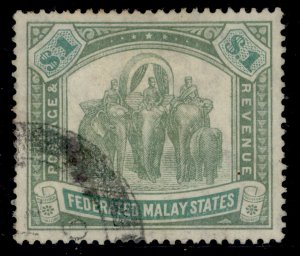 MALAYSIA - Federated Malay EDVII SG48, $1 grey-green & green, USED. Cat £75.