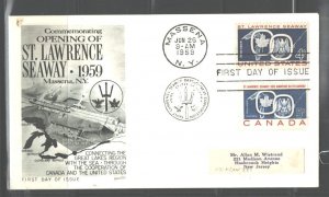CANADA1959 ST. LAWRENCE RIVER SHIPPING CANAL JOINT ISSUE FDC