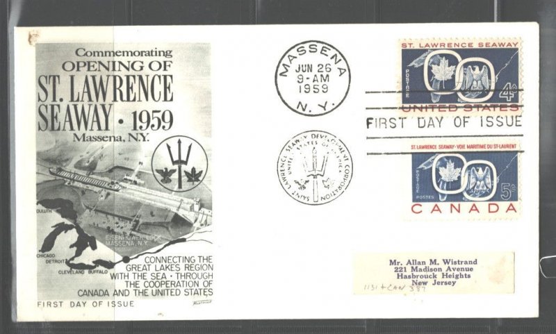 CANADA1959 ST. LAWRENCE RIVER SHIPPING CANAL JOINT ISSUE FDC