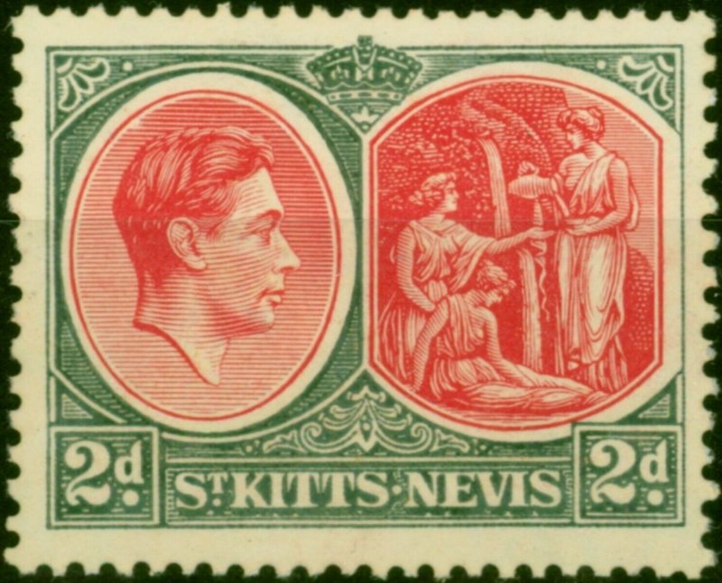 St Kitts & Nevis 1941 2d Scarlet & Grey SG71a Chalk Fine Mtd Mint 