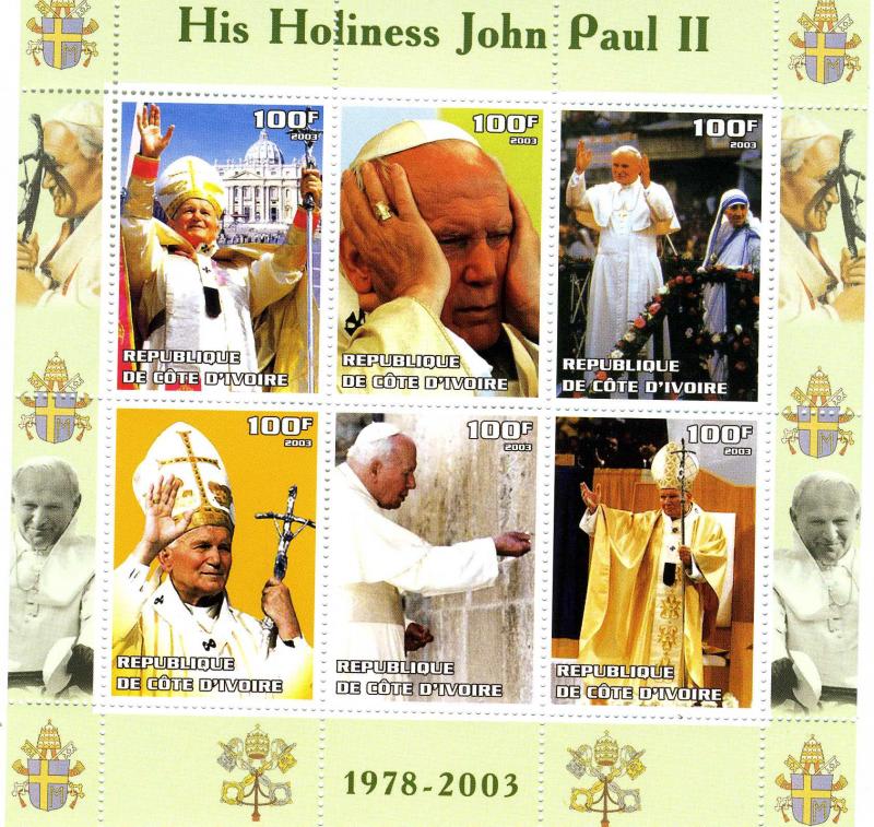 Ivory Coast 2003 POPE JOHN PAUL II Holiness Sheet (6) Perforated Mint (NH)