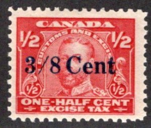 van Dam FX24, 3/8c on 1/2c, MNHOG, F, Canada Revenue Excise Tax, George V