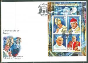 SAO TOME  2014 CANONIZATION OF POPES JOHN PAUL II & JOHN XXIII SHEET  FDC