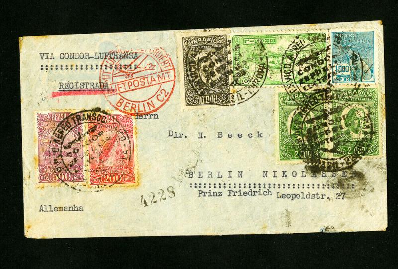 Brazil 7 Stamps Tied to Cover