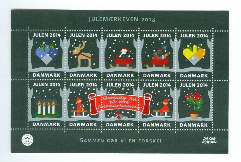 Denmark. Christmas Mini Sheet 2014 Mnh. Santa,Sled,Rein Deer,Tree,Candle