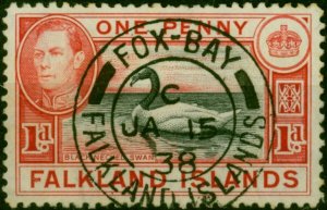 Falkland Islands 1938 1d Black & Vermilion SG147a Superb Used 'Fox Bay JA 15 ...