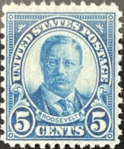 Scott #637 1927 5¢ Theodore Roosevelt rotary perf. 11 x 10.5 MNH OG