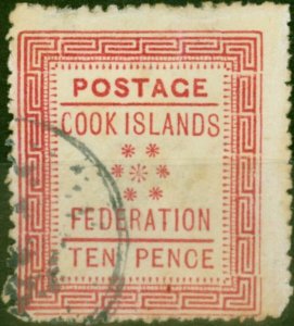 Cook Islands 1892 10d Carmine SG4 Good Used Dubious Cancel