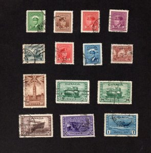 CANADA COMPLETE USED SET OF KGVI WAR ISSUE STAMPS SCOTT # 249 - 262