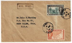 Sarawak 1954 Miri cancel on airmail cover to the U.S., SG 177, 183