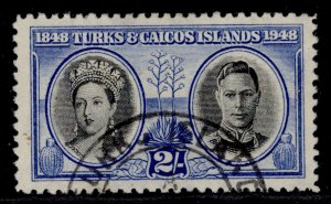 TURKS & CAICOS ISLANDS GVI SG214, 2s black & bright blue, FINE USED.