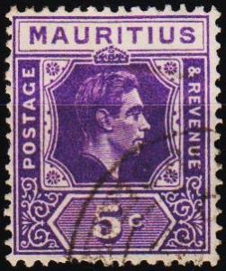 Mauritius. 1938 5c S.G.255a Fine Used