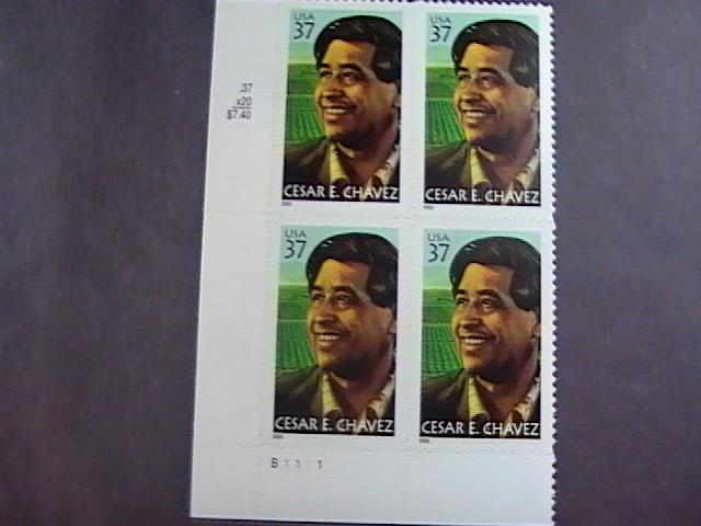 U.S.# 3781-MINT/NEVER HINGED--LL PLATE # BLOCK OF 4--CESAR CHAVEZ--2003