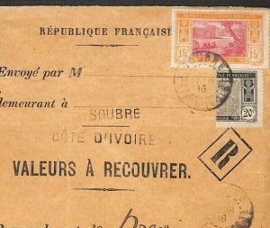 IVORY COAST Cover *BISECT RARITY* 1916 France Colonies Variety {samwells}F07a