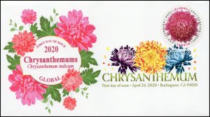 20-086, 2020, Chrysanthemum, Digital Color Postmark, First Day Cover, Internatio