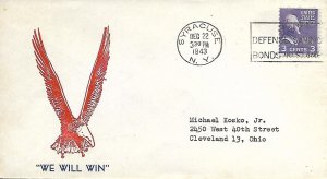 We Will Win Eagle Patriotic Cover PM Syracuse NY Dec 22 1943