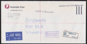 AUSTRALIA 1991 AP Official Reg cover Brisbane to Vanuatu ................. B2642