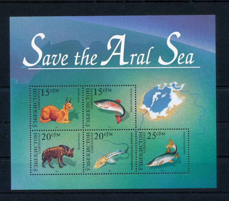 [40556] Uzbekistan 1996  Save Aral sea Hyena Fish Lynx Joint issue MNH Sheet