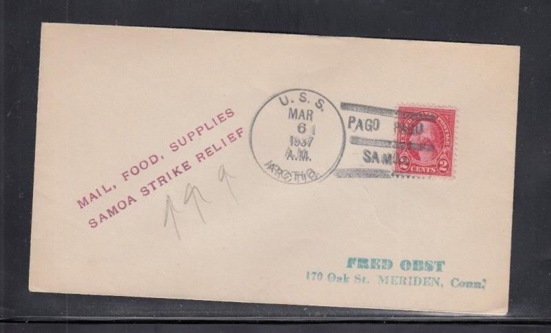 Cover U.S.S. Arctic Pago Pago Samoa 1937 Samoa Strike Relief Handstamp