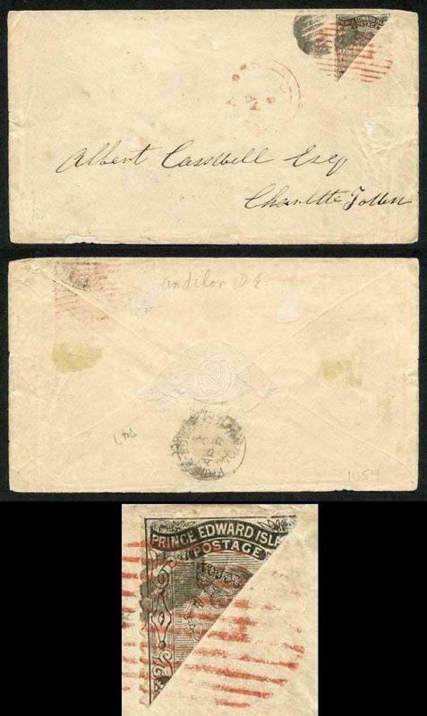 PRINCE EDWARD Is SG16b 1862 4d black perf 11.5-12 BISECTED on Cover RED CANCEL