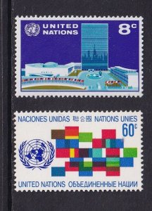 United Nations New York #222-223  MNH  1971  headquarters , emblem , flags