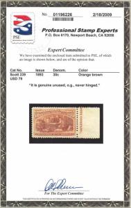 239 VF+ mint never hinged PSE certificate with nice color cv $ 750 ! see pic !