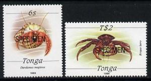 Tonga 1988 Marine Life (Crabs) 6s & T$2 opt'd SPECIME...