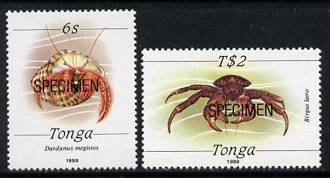 Tonga 1988 Marine Life (Crabs) 6s & T$2 opt'd SPECIME...