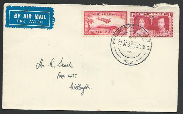 NEW ZEALAND 1937 first flight cover Palmerston North - Wellington..........56795