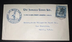 1929 Jamaica Cover Kingston to San Francisco CA USA Jamaica Times