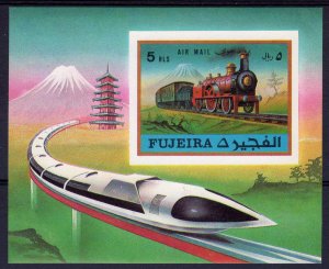 Fujeira 1971 Mi#Bl.47B Trains Early Steam Loco & Japanese Bullet S/S IMPERF.MNH