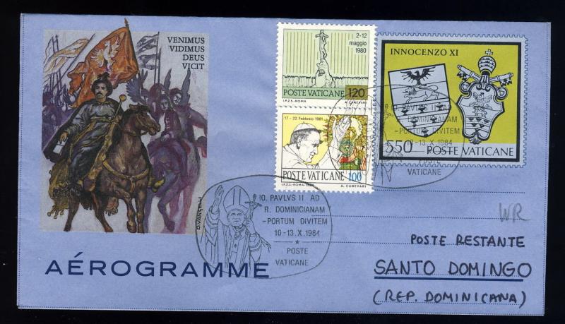 VATICAN 1984 Voyage du Pape Jean-Paul II à St Domingue / Sto Domingo -Air Letter