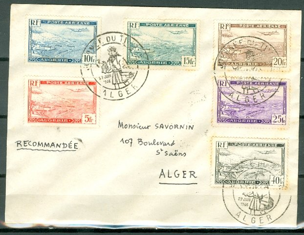 ALGERIA #C1-6 SET on 1946 STAMP DAY REGISTERED COVER