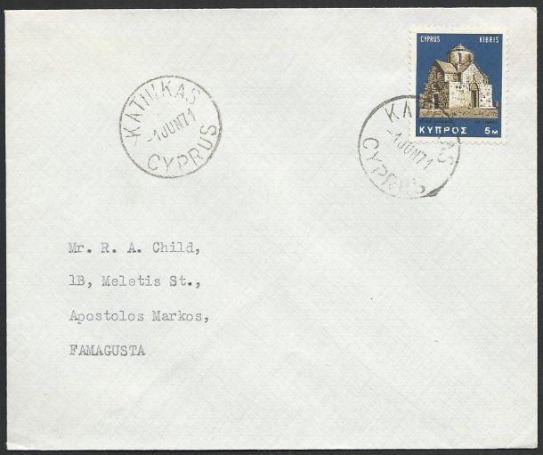 CYPRUS 1971 cover to Famaguta - KATHIKAS cds...............................50284