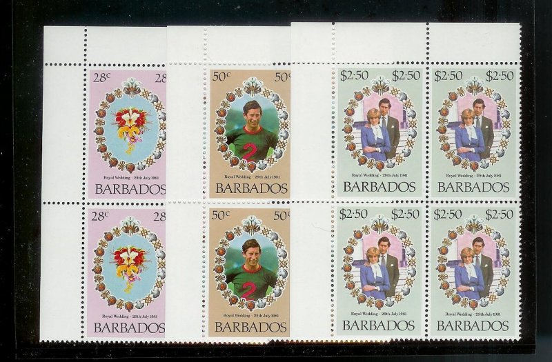 BARBADOS Sc#547-549 Complete Mint Never Hinged BLOCK Set