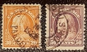 US Scott # 516-517; 2 used Franklin issue of 1917; F/VF centering