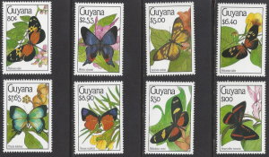 Guyana #2332-9 MNH set, various butterflies, issued 1990