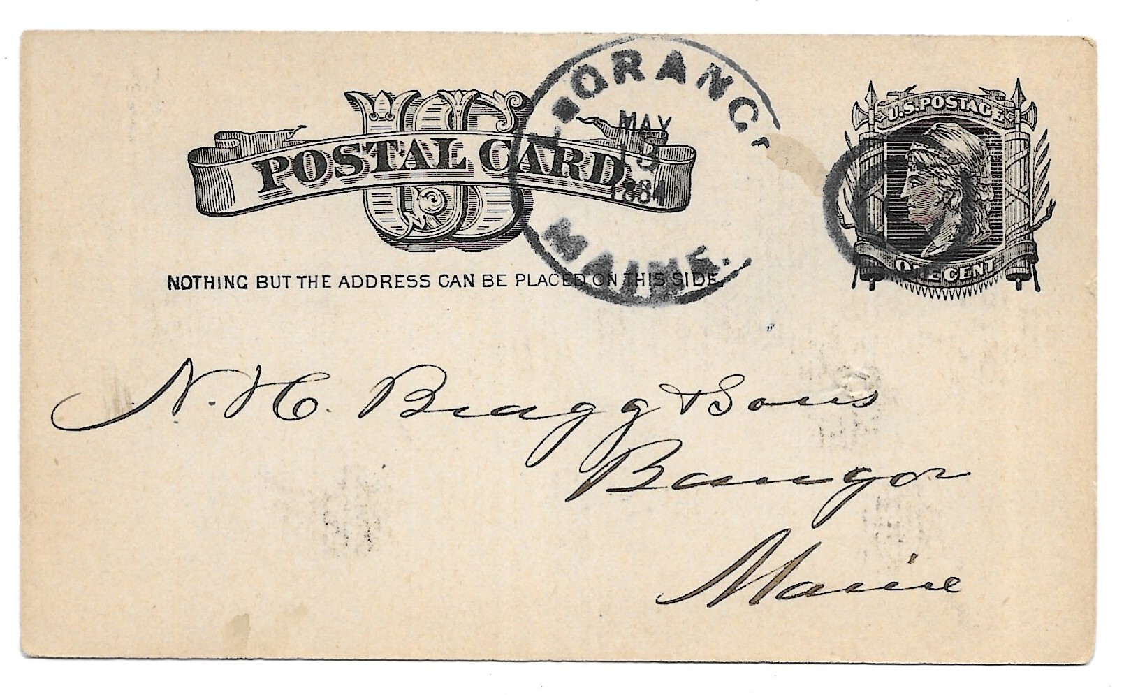 Lagrange to Bangor, Maine 1884 Scott UX7 Express Wagon Shafts Order, Balloon cds United States