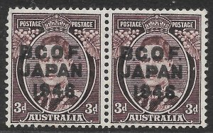 AUSTRALIA-B.C.O.F. SGJ3 1946 3d PURPLE-BROWN BCOF OVPT PAIR MTD MINT